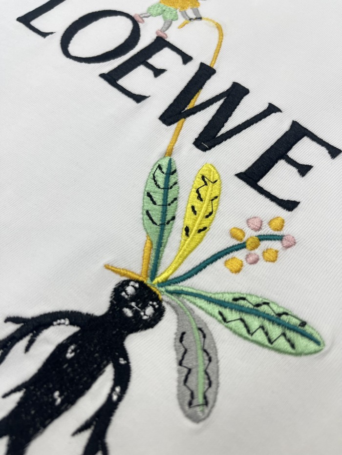 一目惚れ♪ ロエベ 激安通販 2024春夏新作刺繍ロゴラウンドネック半袖Tシャツ2色