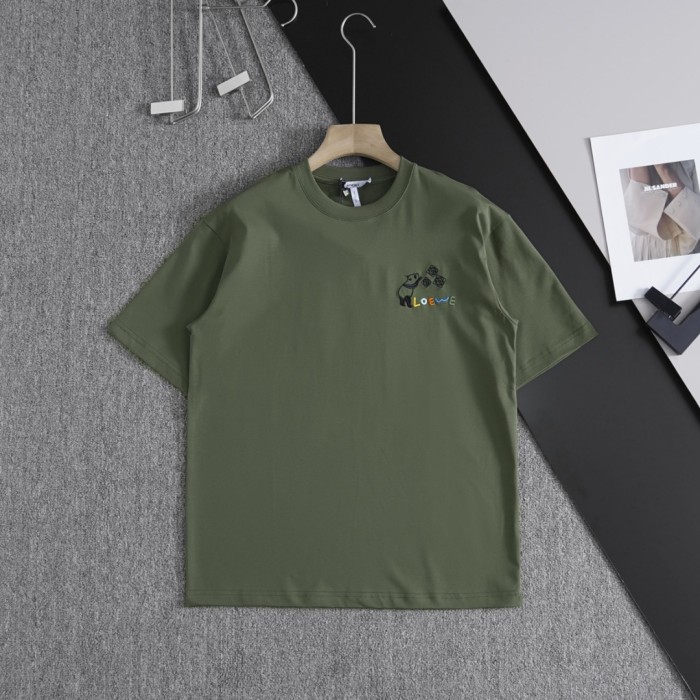 稀少 ロエベ コピーおすすめ 24 SS春夏新作ロエベロゴ刺繍ラウンドネック半袖Tシャツ2色