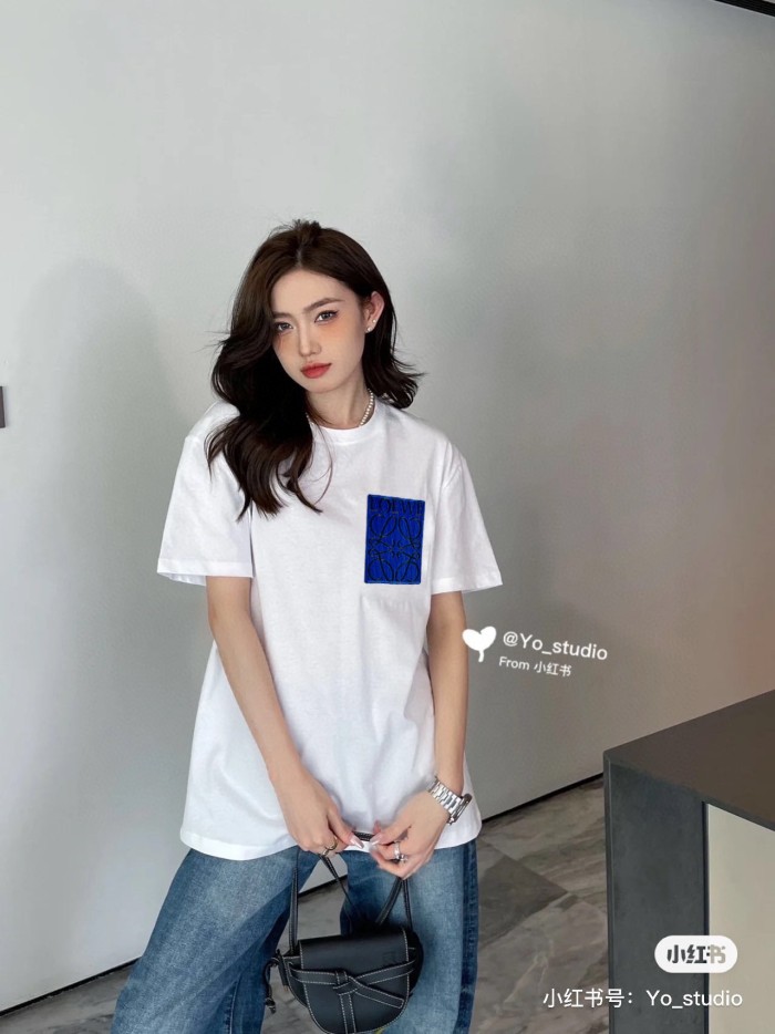 超話題! ロエベ スーパーコピー 2024春夏新作刺繍ロゴラウンドネック半袖Tシャツ2色