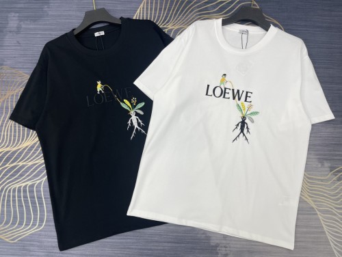 一目惚れ♪ ロエベ 激安通販 2024春夏新作刺繍ロゴラウンドネック半袖Tシャツ2色