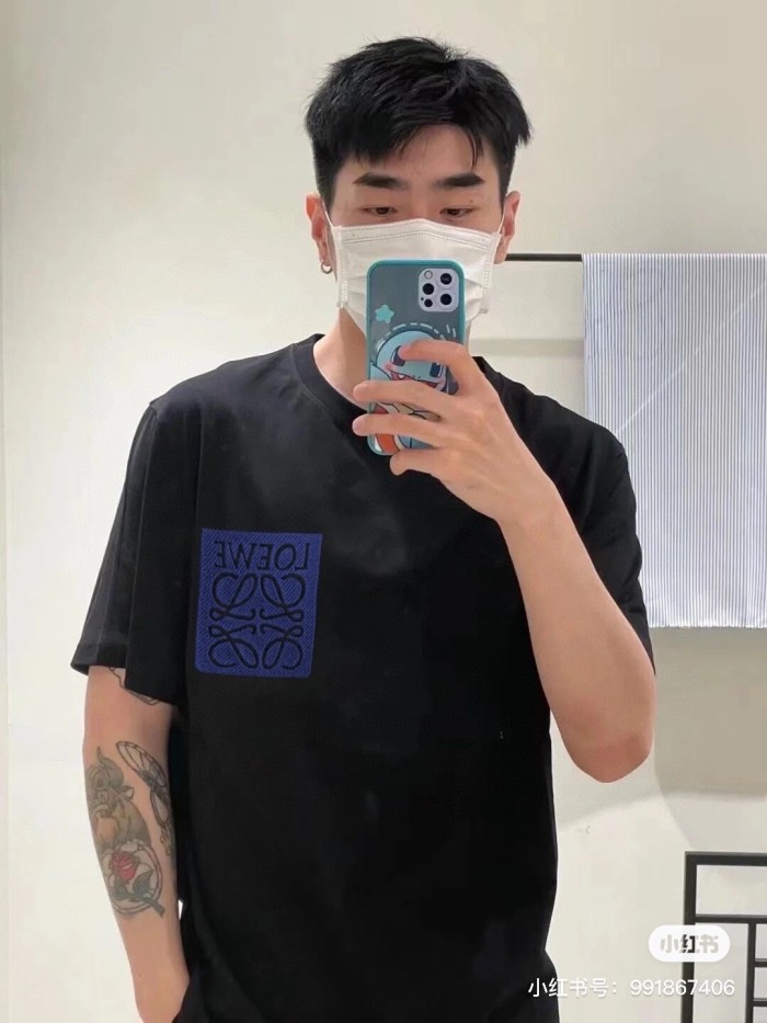 超話題! ロエベ スーパーコピー 2024春夏新作刺繍ロゴラウンドネック半袖Tシャツ2色