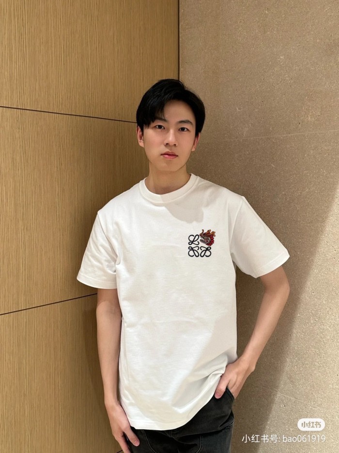 入手困難 ロエベ コピー 2024春夏新作刺繍ロゴラウンドネック半袖Tシャツ2色