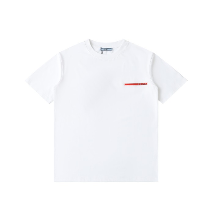 新作 プラダ n級品 24春夏新作胸元赤ゴムロゴラウンドネック半袖Tシャツ2色