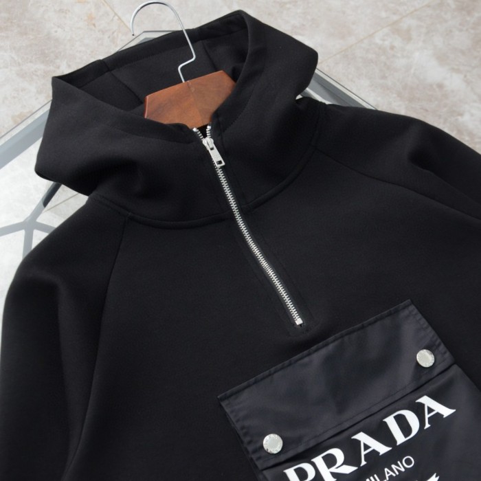 累積売上総額第１位！プラダ n級品 の新作重工業胸元ナイロン大ポケットハーフジッパーカジュアル連帽パーカー