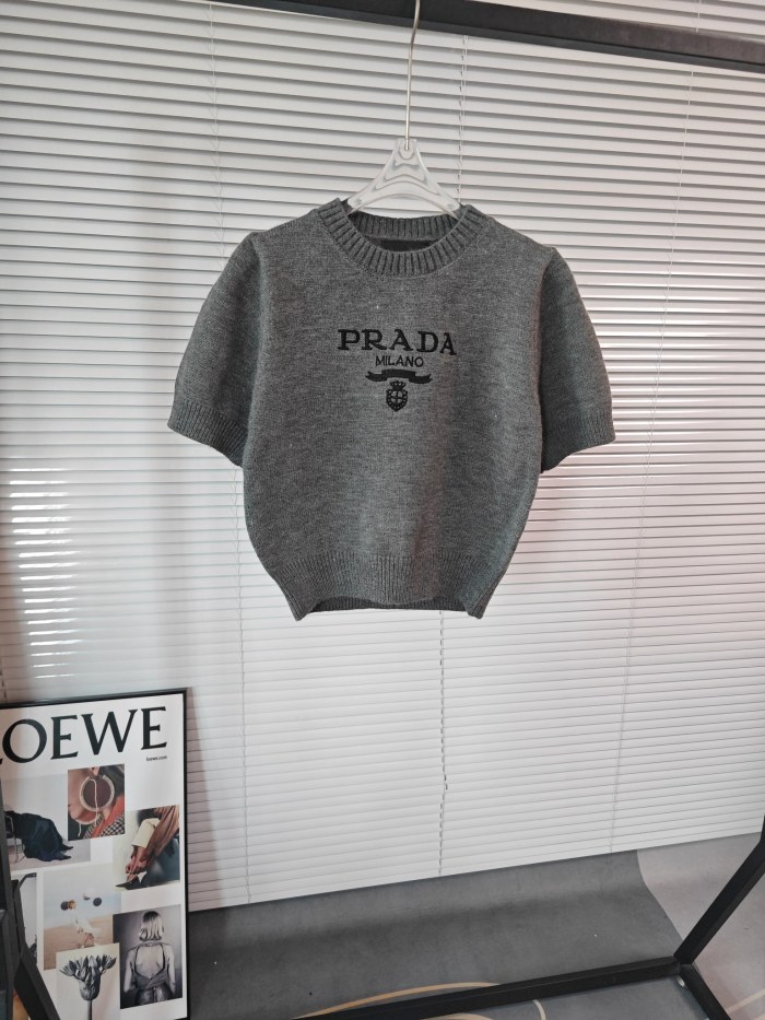 稀少 プラダ n級品 24春先新ラウンドネックアルファベット刺繍Tシャツ2色