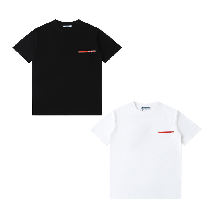 新作 プラダ n級品 24春夏新作胸元赤ゴムロゴラウンドネック半袖Tシャツ2色