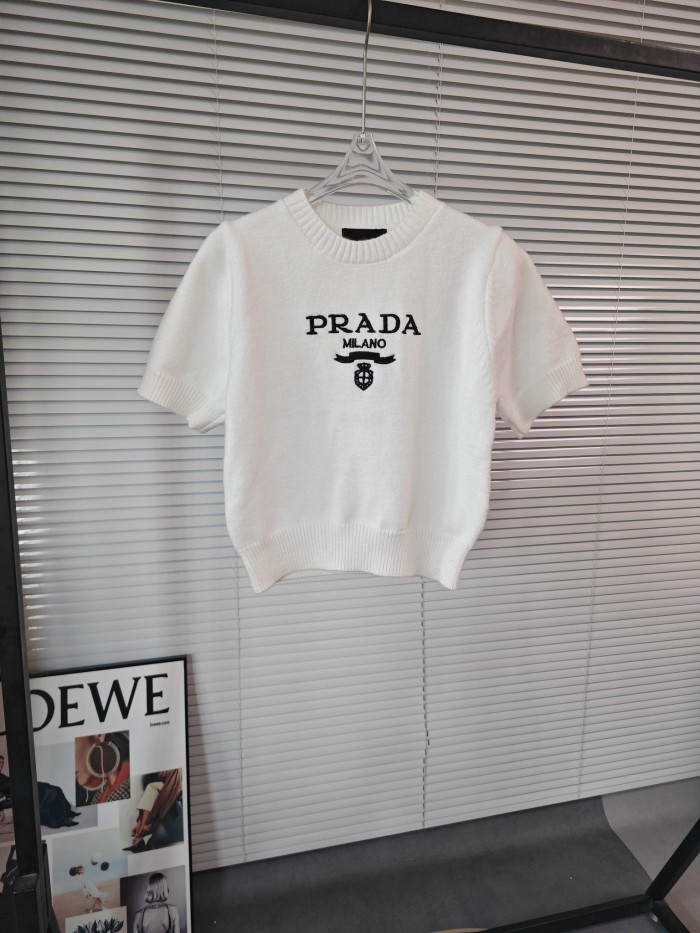 稀少 プラダ n級品 24春先新ラウンドネックアルファベット刺繍Tシャツ2色