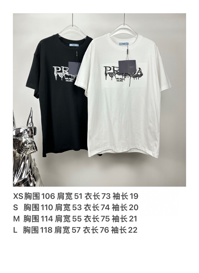 高品質 プラダ スーパーコピー 2024新作アルファベットロゴ刺繍カップル用半袖Tシャツ