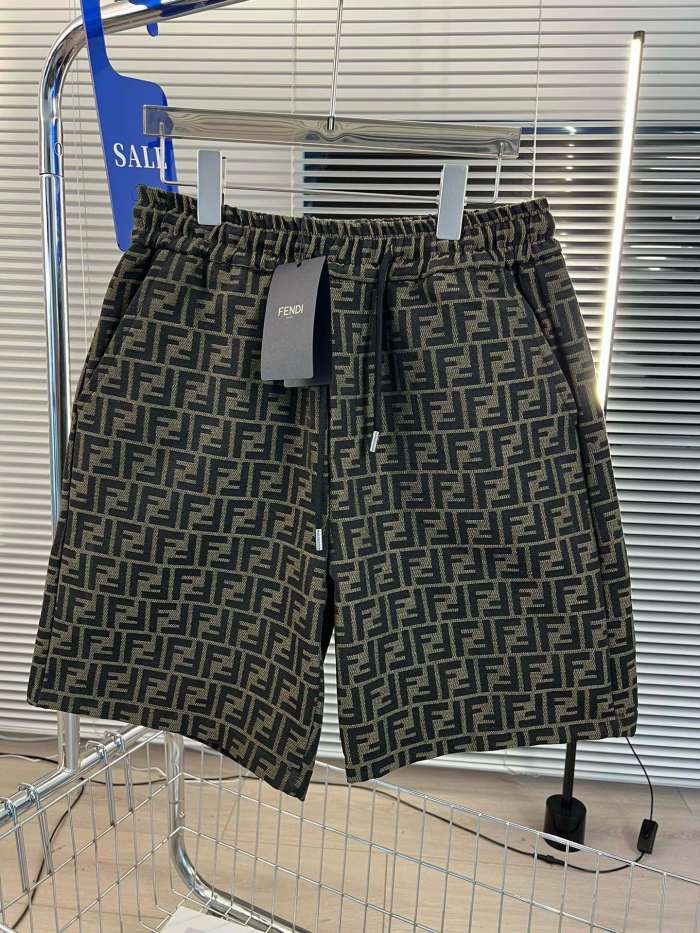 稀少 フェンディ 偽物通販 24ss夏の新しいダブルFFジャカード弾性ドローストリングカジュアルルーズワイドレッグショーツ