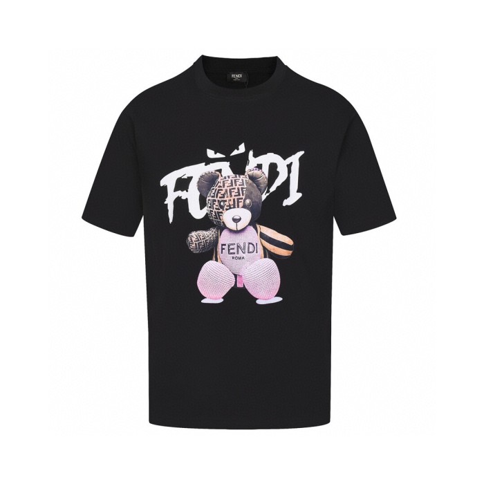 大人気 フェンディコピー 夏の新作漫画クマプリントラウンドネック半袖Tシャツ