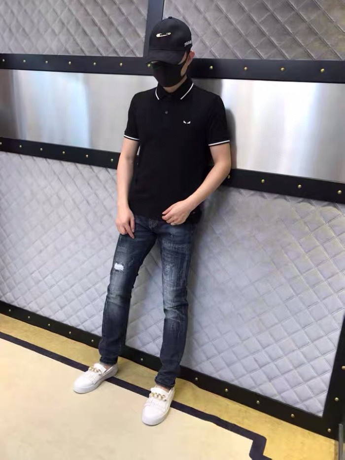 累積売上総額第１位！フェンディ 激安偽物 メンズサマーアイスシルクポロシャツラペル半袖Tシャツ3色