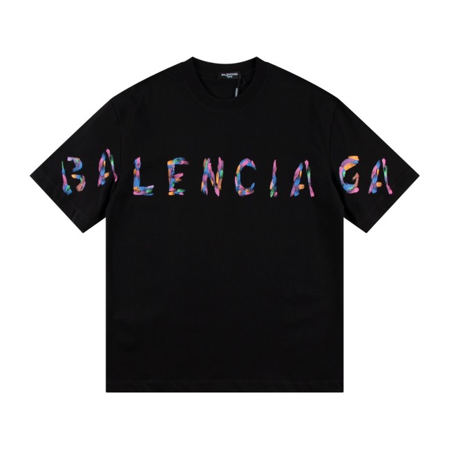 大人気 バレンシアガ 激安偽物 カラフルビッグロゴラウンドネック半袖Tシャツ