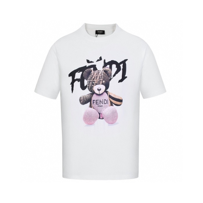 ★超人気 フェンディ激安通販 夏の新作漫画クマプリントラウンドネック半袖Tシャツ