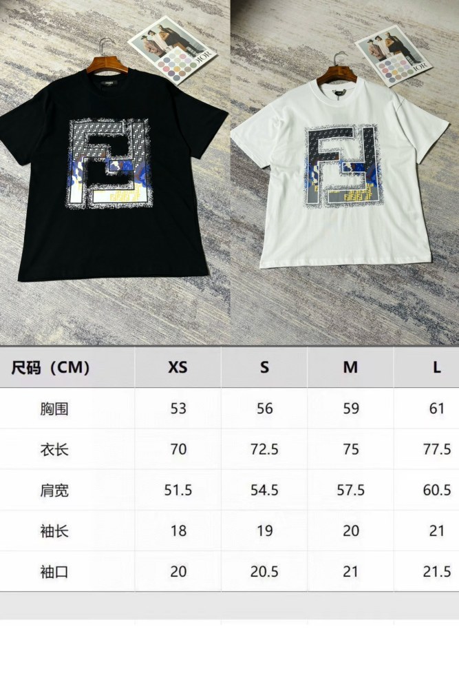 使い勝手良し フェンディ コピー ダブルFプリントのラウンドネック半袖Tシャツ