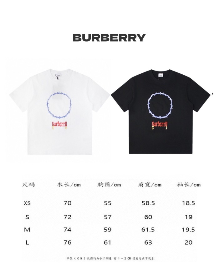 稀少 バーバリー コピーおすすめ 2024 ニューブルーフレイムチェストレタープリントカップル半袖Tシャツ