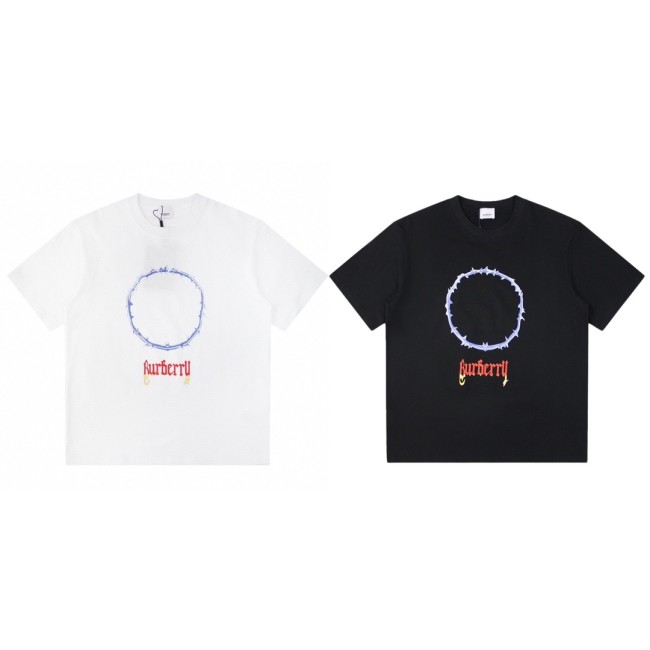 稀少 バーバリー コピーおすすめ 2024 ニューブルーフレイムチェストレタープリントカップル半袖Tシャツ