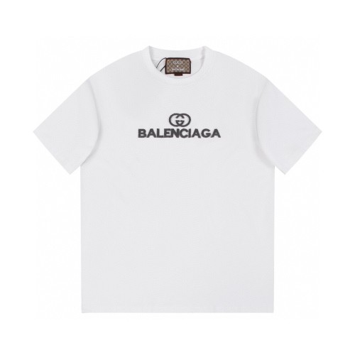 高品質 バレンシアガ GUCCI×BALENCIAG 2024SS春夏ブランドダブルGの文字歯ブラシ刺繍半袖Tシャツ