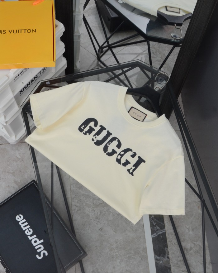 稀少 グッチ コピー 前後アルファベットロゴプリントラウンドネック半袖Tシャツ