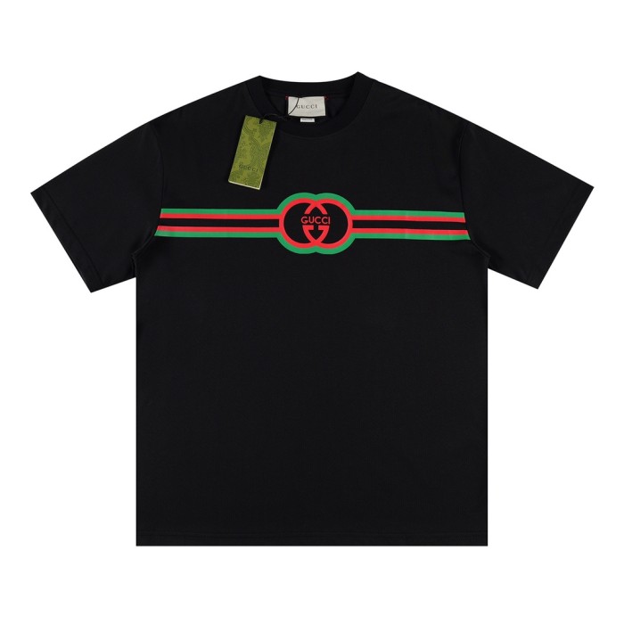累積売上総額第１位！ グッチ コピー 24 SS新作赤緑ストライププリント半袖Tシャツ