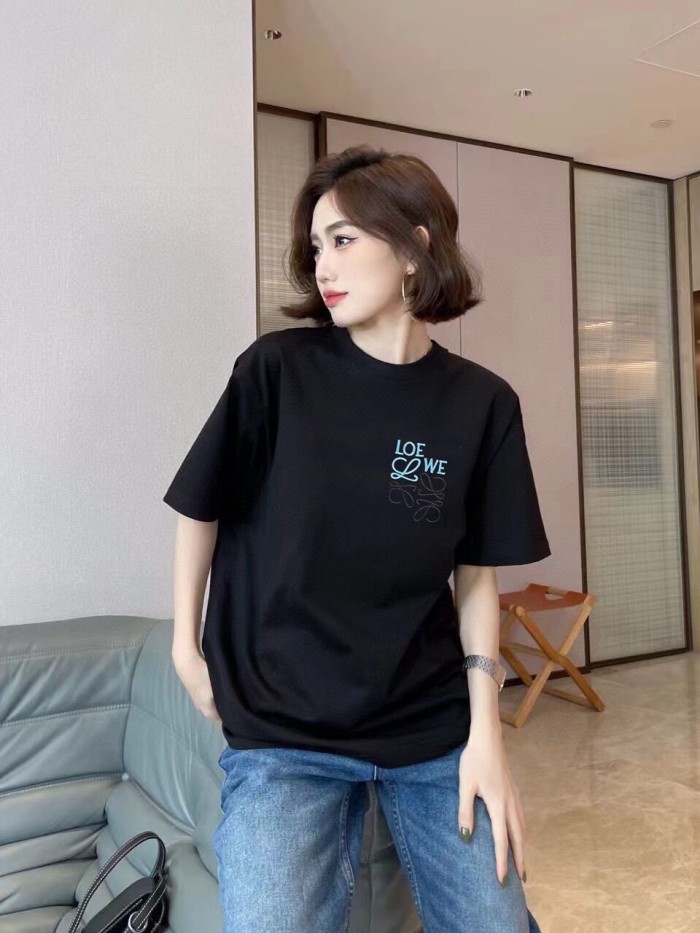 一目惚れ♪ ロエベ コピー 刺繍ズレロゴ刺繍オールインワン丸首半袖Tシャツ