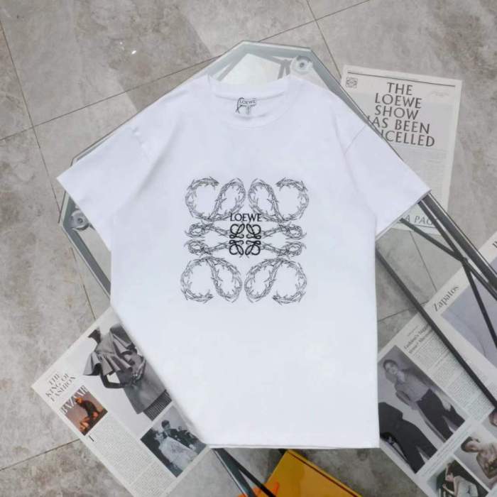 大人気 ロエベ コピー ドラゴン柄立体刺繍ロゴカジュアル丸首半袖Tシャツ