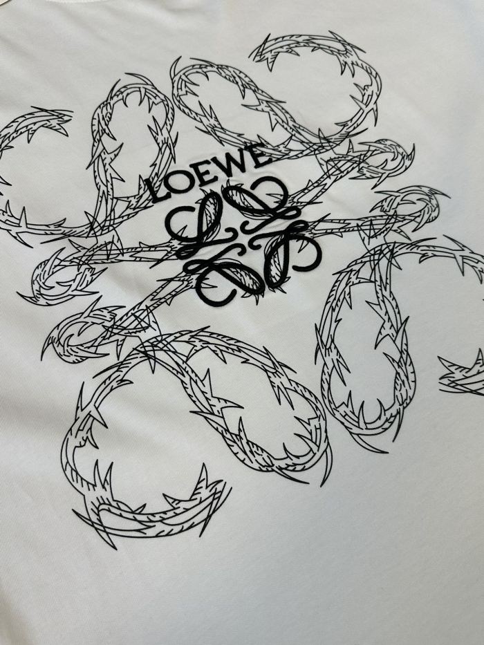 激安通販 ロエベ 激安通販 2024春夏新作イバラ刺繍ラウンドネック半袖Tシャツ2色