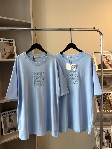 追跡付 ロエベ コピー Babyブルー刺繍ロゴ半袖Tシャツ