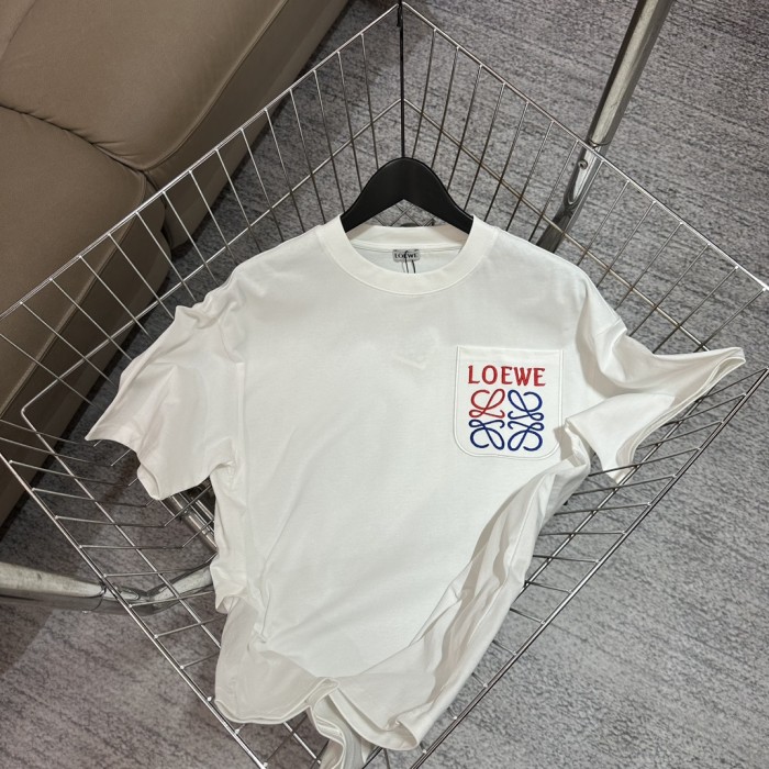 稀少 ロエベ 偽物通販 偽物通販 刺繍コットンクルーネックTシャツ半袖2色