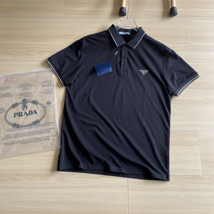 追跡付 プラダ 偽物通販 イトビジネス三角ロゴアルファベット快適通気ポロシャツ半袖Tシャツ2色