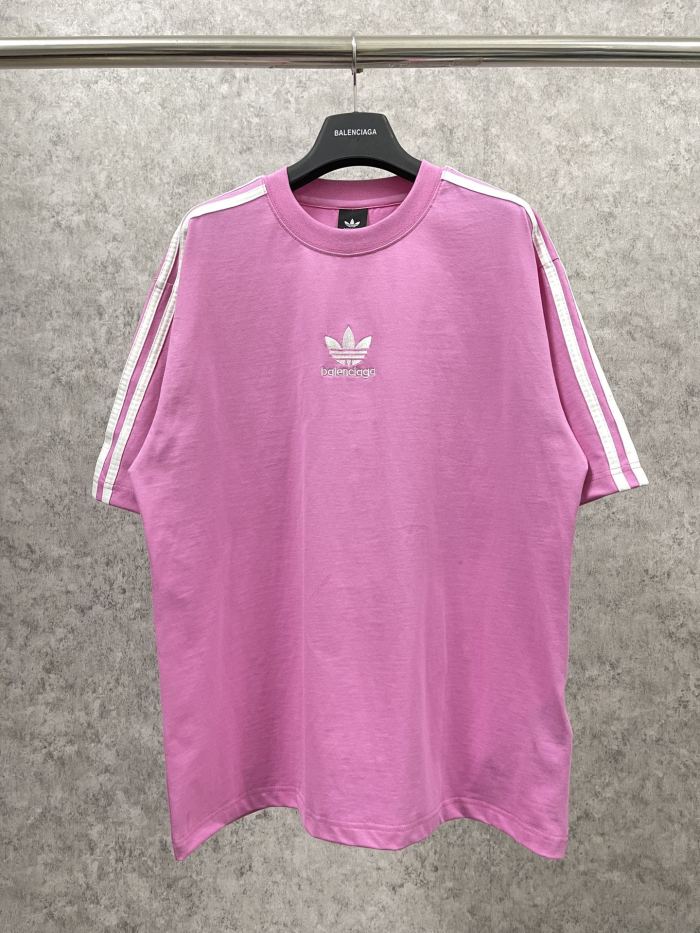 【限定】 balenciagaxAdidas クローバースリーストライプロゴ刺繍半袖Tシャツ