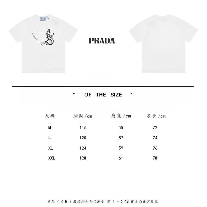 【限定】プラダ 偽物通販 人魚姫のインクこぼれプリントカップル単色半袖Tシャツ