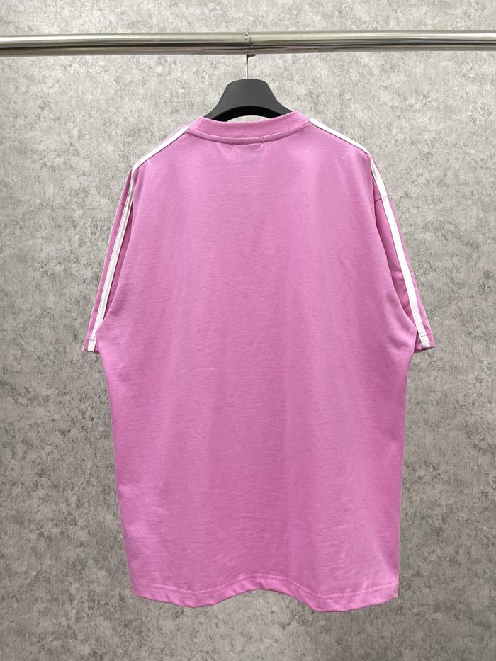 【限定】 balenciagaxAdidas クローバースリーストライプロゴ刺繍半袖Tシャツ