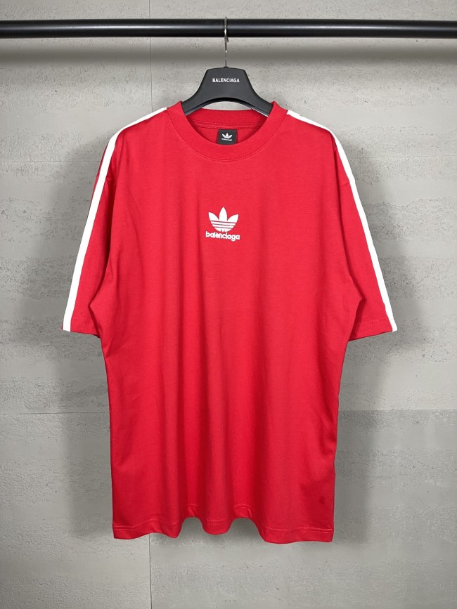 稀少 balenciagaxAdidas クローバースリーストライプロゴ刺繍半袖Tシャツ