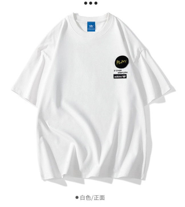追跡付 アディダス コピーおすすめ 刺繍ピュアカラー丸首半袖Tシャツ2色