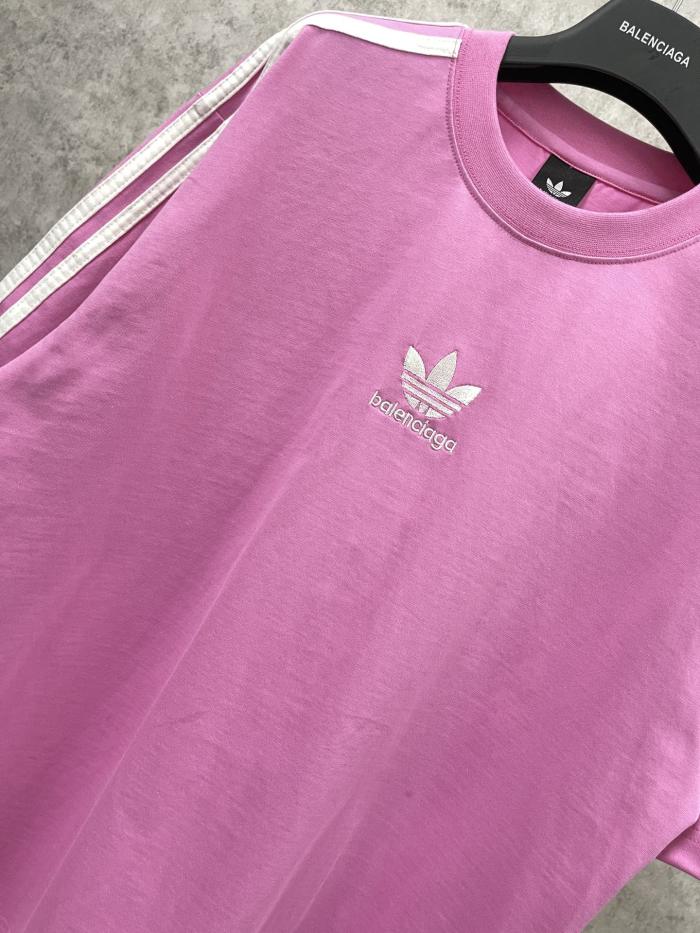 【限定】 balenciagaxAdidas クローバースリーストライプロゴ刺繍半袖Tシャツ