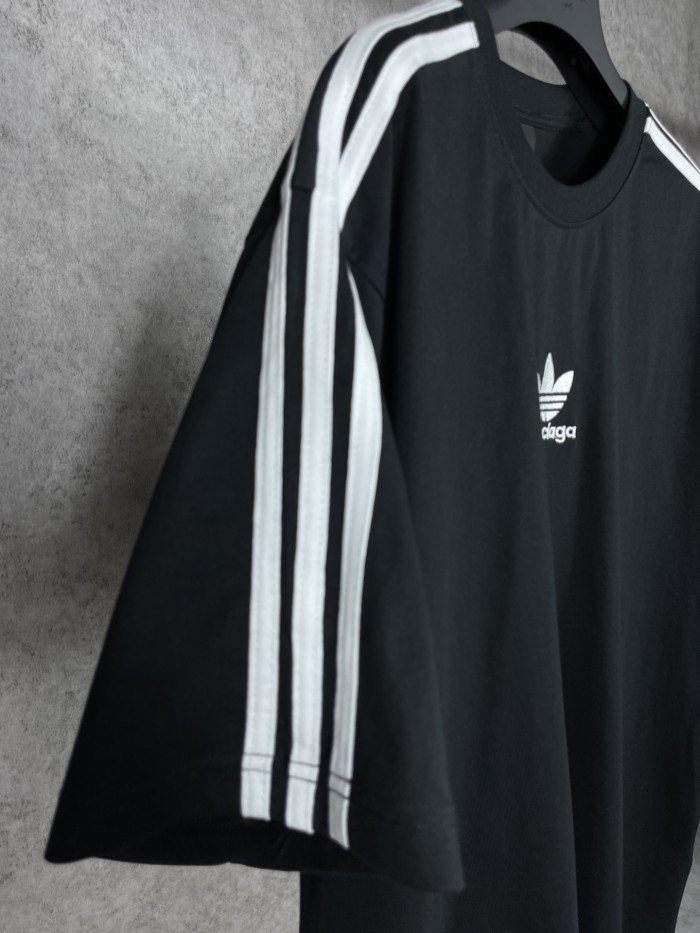 追跡付 balenciagaxAdidas クローバースリーストライプロゴ刺繍半袖Tシャツ