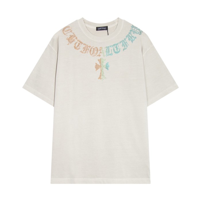 新作 クロムハーツ 激安通販 2024春夏新型前後カラーオードリル水洗半袖Tシャツ