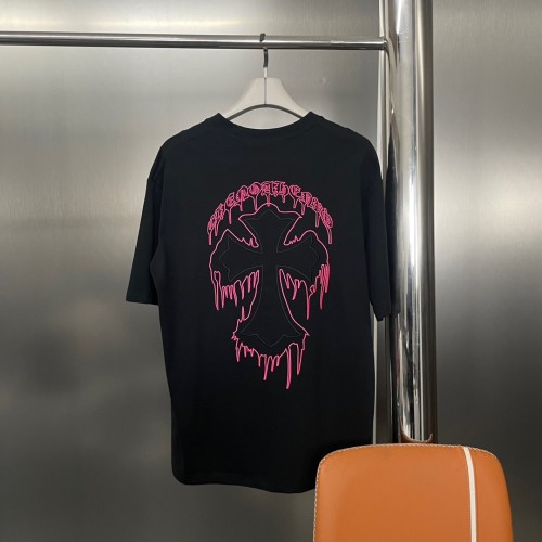 大人気 クロムハーツ 激安偽物 24 ss夏新作胸元刺繍ロゴ柄半袖ゆったりTシャツ