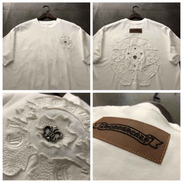 高品質 クロムハーツ n級品 2024新型馬蹄花布刺繍半袖Tシャツ