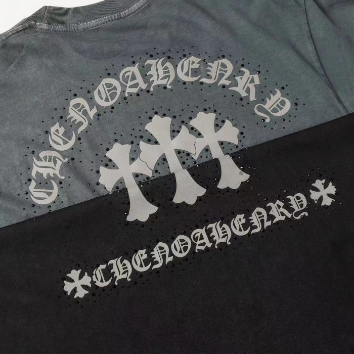 新作 クロムハーツ 偽物通販 馬蹄サンスクリットプリントひび割れ半袖Tシャツ