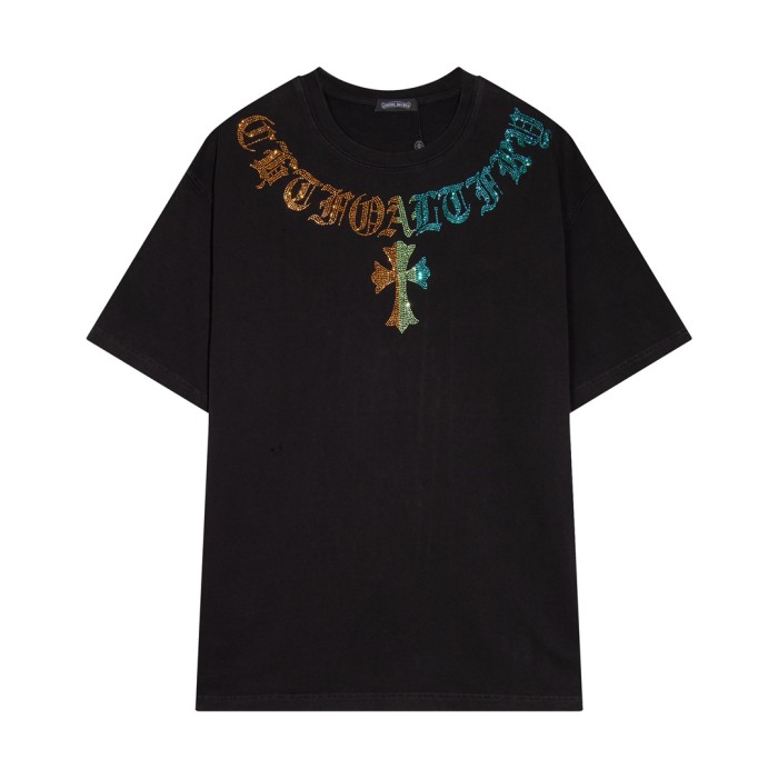 超奇跡の入荷☆ クロムハーツ コピー 2024春夏新型前後カラーオードリル水洗半袖Tシャツ