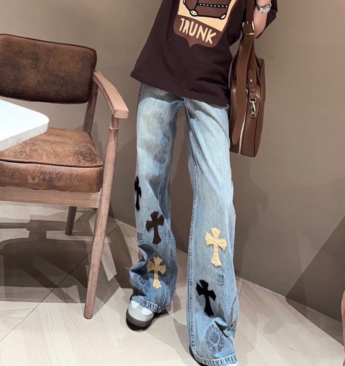 大人気 クロムハーツ 激安通販 スエード刺繍ワイドパンツ
