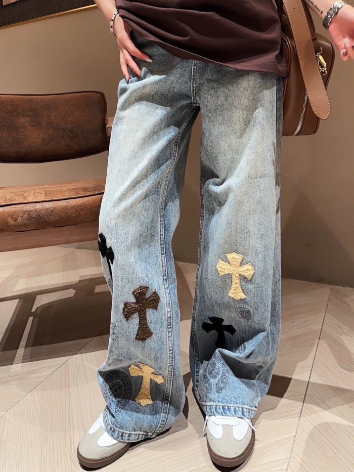 大人気 クロムハーツ 激安通販 スエード刺繍ワイドパンツ