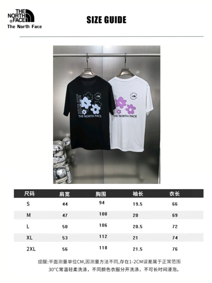 累積売上総額第１位！ ザノースフェイス 激安通販 2024探検シリーズ背中の大きな花のプリントTシャツ2色
