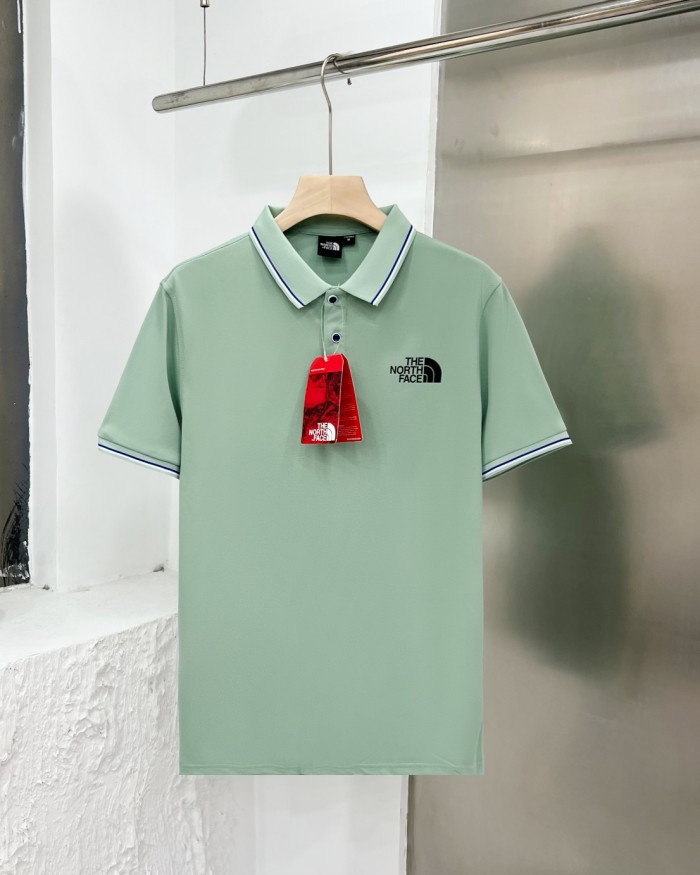 ★超人気 ザノースフェイス 激安偽物 夏の色ストライプ開襟ポロシャツ純色カジュアル半袖Tシャツ5色