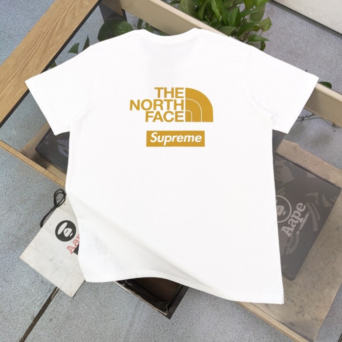 【限定】The North FaceXSupreme連名ロゴアルファベットプリントカジュアルカップル丸首半袖Tシャツ2色