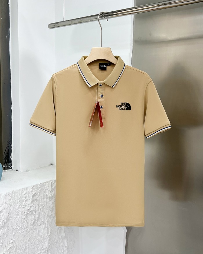 ★超人気 ザノースフェイス 激安偽物 夏の色ストライプ開襟ポロシャツ純色カジュアル半袖Tシャツ5色