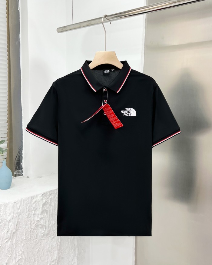 ★超人気 ザノースフェイス 激安偽物 夏の色ストライプ開襟ポロシャツ純色カジュアル半袖Tシャツ5色