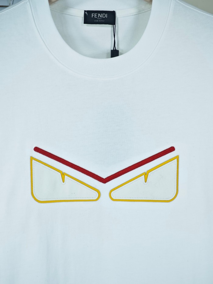 超話題!フェンディ 偽物通販 悪魔の目男女同じコットン丸首半袖Tシャツ2色