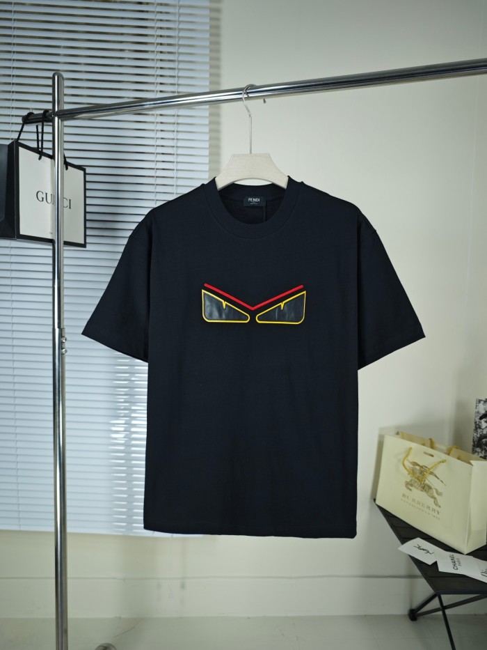 超話題!フェンディ 偽物通販 悪魔の目男女同じコットン丸首半袖Tシャツ2色